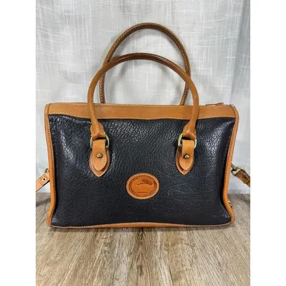 Dooney Bourke Vintage Leather Handbag Black/Tan, All Weather, Satchel/Top Handle - Picture 8 of 9